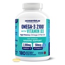 Oceanblue Professional Fish Oil with Vitamin D3 | Triple Strength 2100mg Omega-3 DPA EPA DHA | Wild Caught | Burpless Orange Flavor | 180 Softgel Capsules