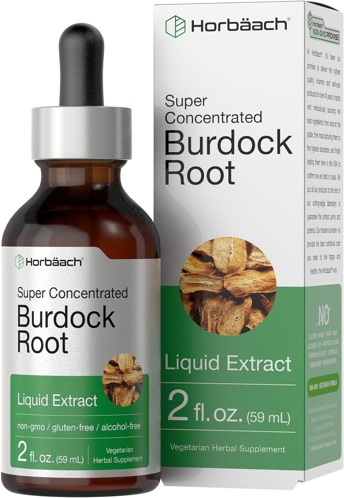 Horbäach Burdock Root Tincture Yester124; 2 fl oz Yester124; Super koncentreret Herb Extract 124; Vegetar, Non- GMO, Glutren Free, Alkohol Free