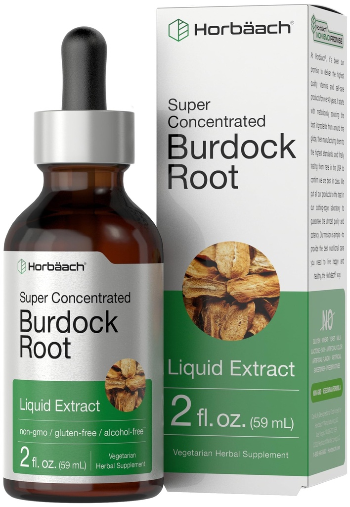Horbäach Burdock Root Tincture Yester124; 2 fl oz Yester124; Super koncentreret Herb Extract 124; Vegetar, Non- GMO, Glutren Free, Alkohol Free