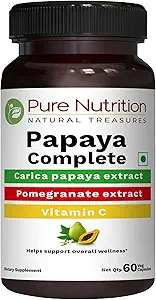 Pure Nutrition Papaya Complete - 60 Veg kapsler (understøtter Platelet Immunity & fordøjelse) Hver kapsel indeholder 500mg Carica Papaya Frugt og Leaf ekstrakt. Ikke-GMO-124; Gluten- fri