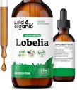 Wild & Organic Lobelia Tinktur - Herbal Lung Cleanse og Detox - Flydende Lobelia Extract Supplement - Vegan, Sukker & Alkohol- Free Herb Drops - 2 fl oz