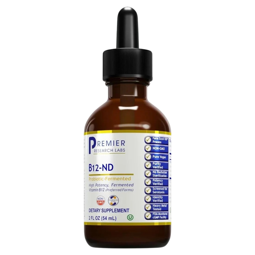 Premier Research Labs B12- ND - Vitamin B12 Liquid, B12 Sublingual, B12 Vitamin, B12 Drops, B- 12 Tinktur med Methylcobalamin, Adenosylocobalamin, Hydroxcobalamin, 1000 mcg B12 Per Servering - 2 Fl Oz