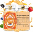 L- Lysine Gummies 1000mg - L- Lysine Kosttilskud til børn og voksne - Lip and Cold Sore * Støtte til kvinder - Chewable Lysine Gummies med vitamin B12 - Vegan, Ikke GMO, Gluten- Free, 120 Counts