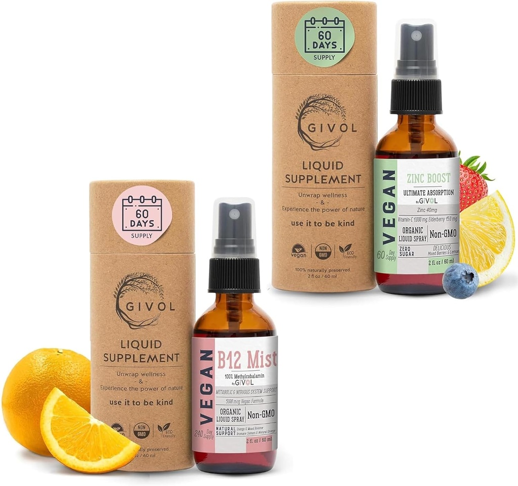 Organic Vegan Vitamin B12 Supplement Flydende Mist til Quick Absorption 5,000mcg Methylcobalamin og ZINC Boost Mist 40mg (Ekstra Styrke) - Sukker fri med VIT C og Elderberry ekstrakt - Non- GMO