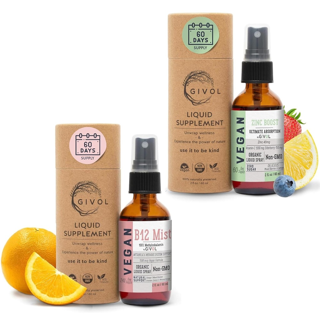 Organic Vegan Vitamin B12 Supplement Flydende Mist til Quick Absorption 5,000mcg Methylcobalamin og ZINC Boost Mist 40mg (Ekstra Styrke) - Sukker fri med VIT C og Elderberry ekstrakt - Non- GMO
