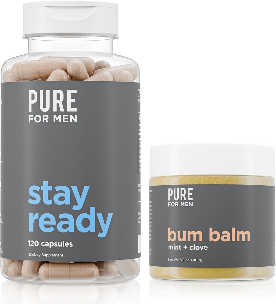 Ren for mænd Stay Ready Fiber Supplement (120 Greve) + Bum Balm Raw Lotion til mænd