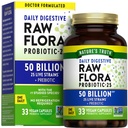 Raw Flora Probiotics with Prebiotics | 50 Billion CFU | 33 Daily Digestive Capsules | Vegan, Non-GMO & Gluten Free Supplement for Women and Men