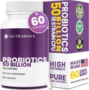 Nutra Wave 50 Billion Probiotics & Prebiotics for Women & Men– 15 Strains Active Culture – Supports Bloating, Constipation, Digestive & Gut Health – Non-GMO, Shelf-Stable 60 Vegan Capsules