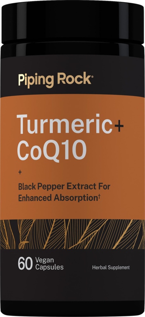 Piping Rock Turmeric and CoQ10 | 60 Capsules | with Black Pepper Extract | Herbal Complex Supplement | Vegan, Non-GMO, Gluten Free Formula