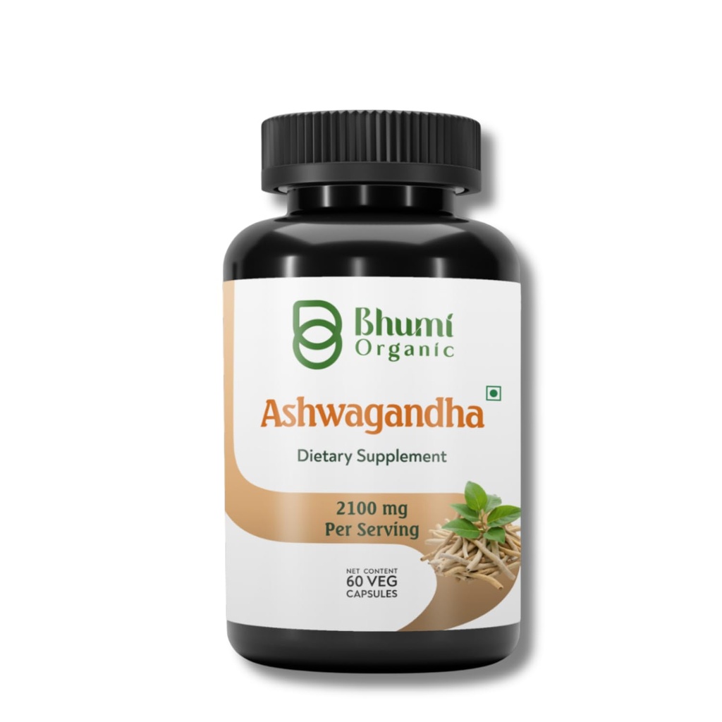Organic Ashwagandha 2,100 mg - 60 Veggie Capsules Pure Organic Ashwagandha Powder and Root Extract - Stress Relief, Mood Enhancer