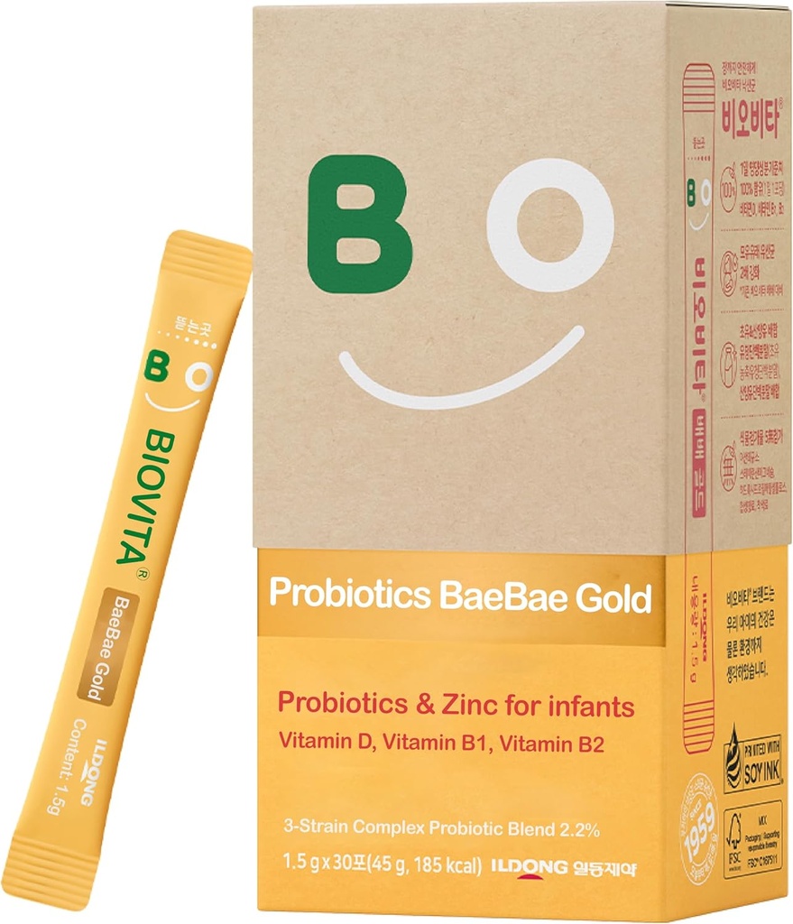 Baby Probiotika pulver (30 sticks, 30 dage) - Support Sund immunforsvar & fordøjelsessystem, supplement til babyer og spædbørn. Vitamin B, Vitamin D, Zink