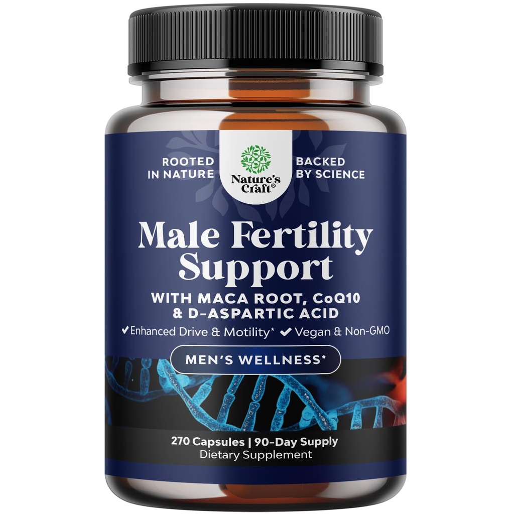 Pre Conception Mand Fertilitet Supplement - Sæden Volume Booster med CoQ10, Maca Root, Methyl Folate & D- Aspartic Acid - Herre Fertilitet Supplement for Sperm Motilitet - Conception for ham, 90 dage