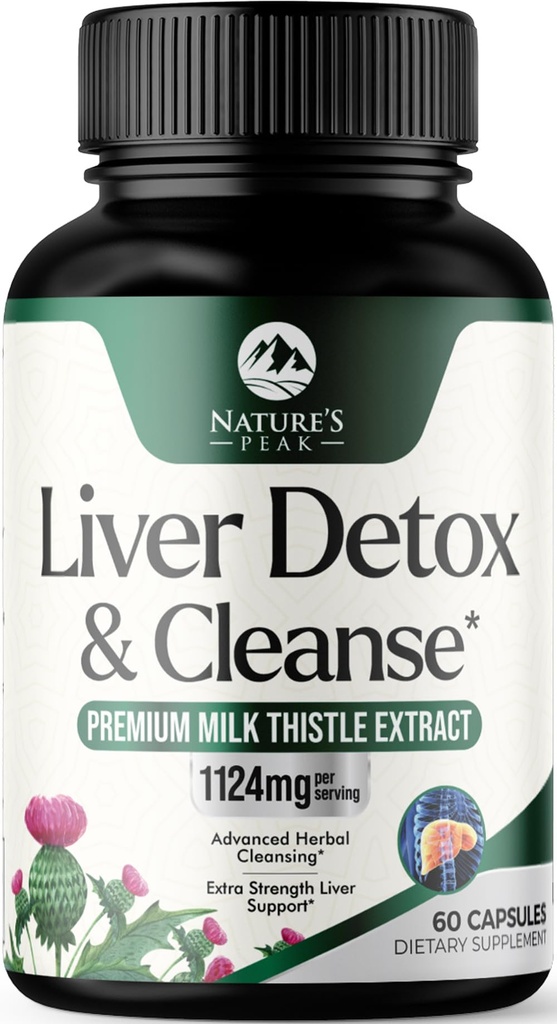 Liver Cleanse Detox & Repair - Milk Thistle Supplement for Digestion & Immune Health - Ginger Root, Choline & Dandelion Root - Herbal Liver Support with Silymarin, Beetroot & Artichoke - 60 Capsules