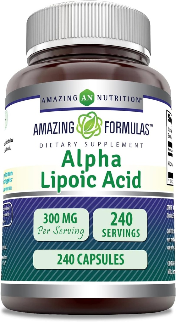 Amazing Formulas Alpha Lipoic Acid 300 mg Capsules Supplement | Non-GMO | Gluten Free | Made in USA (240 Count)