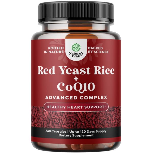Rød Gær Rice med CoQ10 Supplement - Avanceret Sund Hjerte & Sund Kolesterol Niveauer Formel for mænd og kvinder - Ekstra styrke Capsule med Rød Gær Rice 1200 mg Kapsler med CoQ10- 240 Tæl