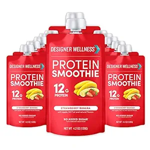 Designer Wellness Protein Smoothie, Real Fruit, 12g Protein, Low Carb, Zero Added Sugar, Gluten- Free, Non- GMO, Ingen kunstige farver eller flavors, Strawberry Banana, 12 Greve