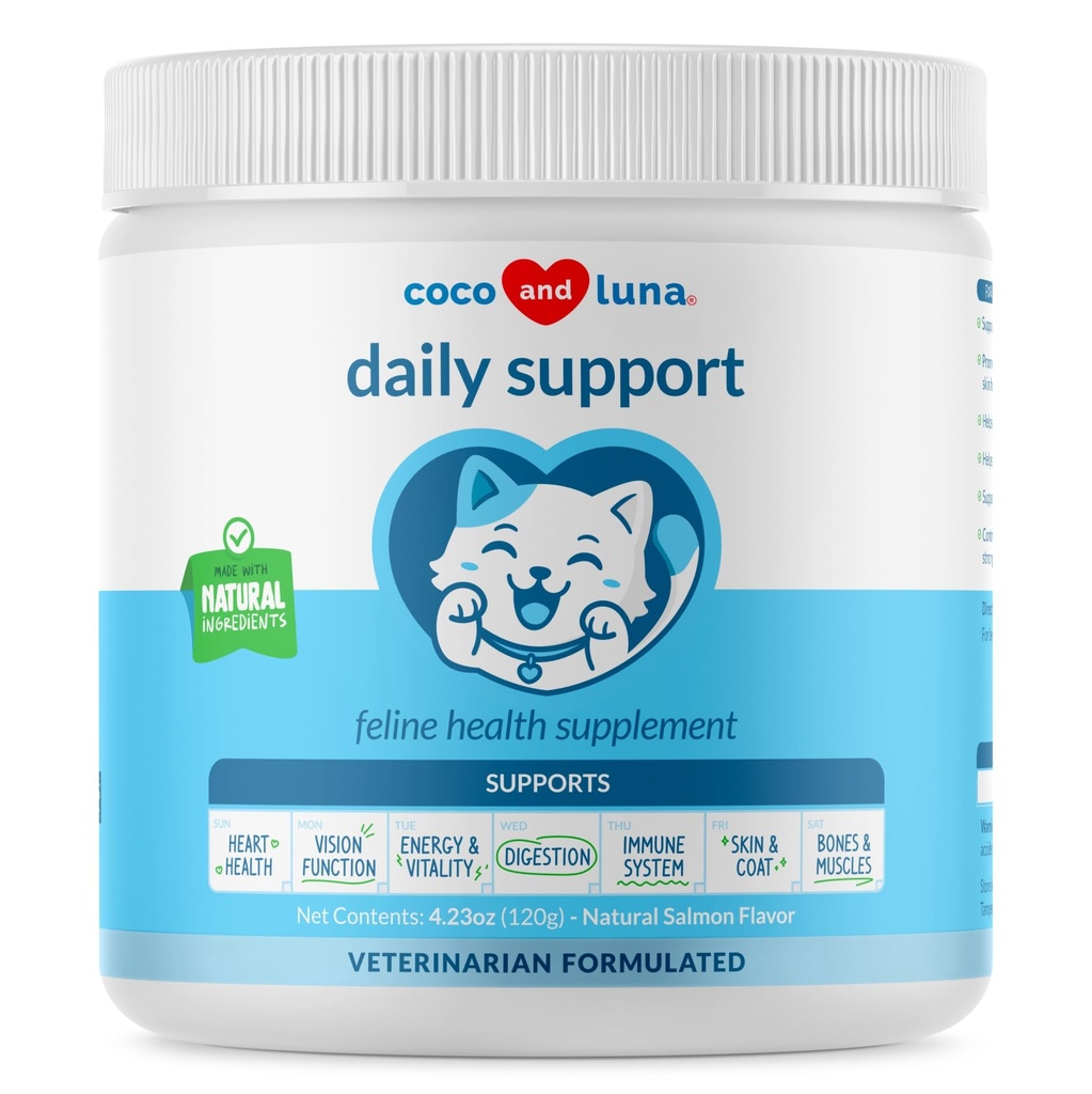 Multivitamin til katte - 4oz pulver - L- Lysin, Taurine, og Spirulina til immunforsvar og øje sundhed - Fish Oil & Vitaminer til hud og hjerte sundhed. (for katte)