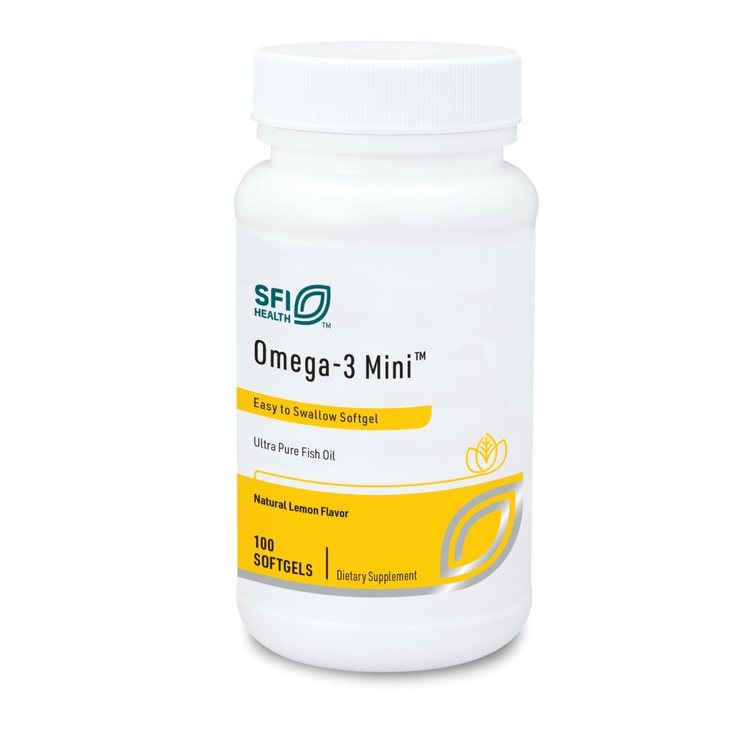 Klaire Labs SFI Health Omega-3 Mini - Ultra Pure, Easy to Swallow Fish Oil Gels for Kids & Adults 150 Milligrams EPA / 100 Milligrams DHA Omega 3 Fatty Acids, Lemon Flavor (100 Softgels)