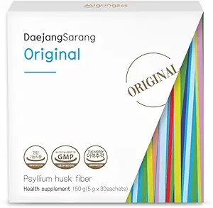 Gut Relief (30 sticks) - Psyllium Husk 8,500mg, Daejang Sarang Original. Kostfibre supplement til fordøjelsessygdomme & Forstoppelse, Bloating Relief.