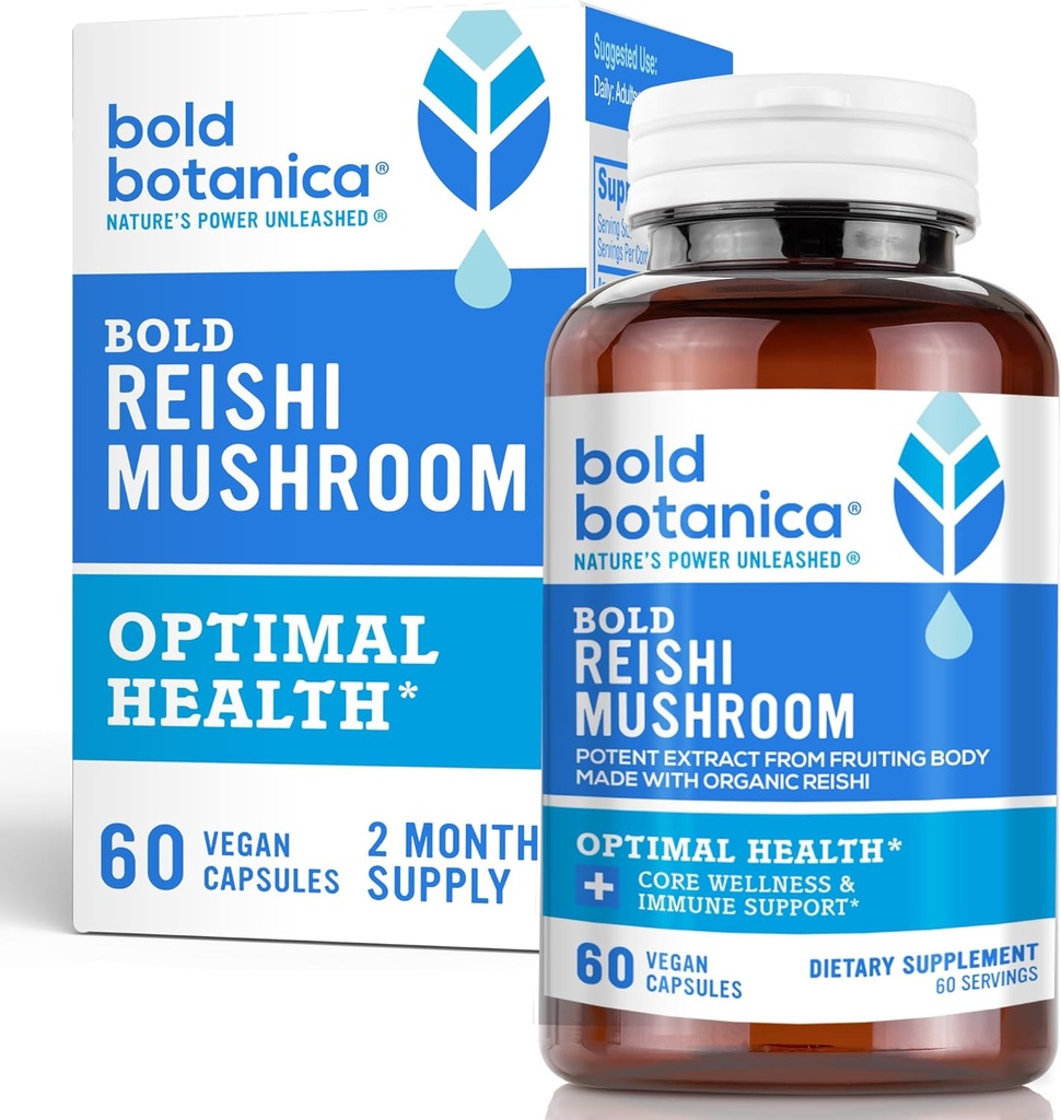 Fed Botanica Reishi Mushroom Capsules - 100% Fruiting Body - Koncentreret Organic Reishi Extract for immunforsvar & Core Wellness - No Mycelia & No Grain - 60 Vegan Capsules