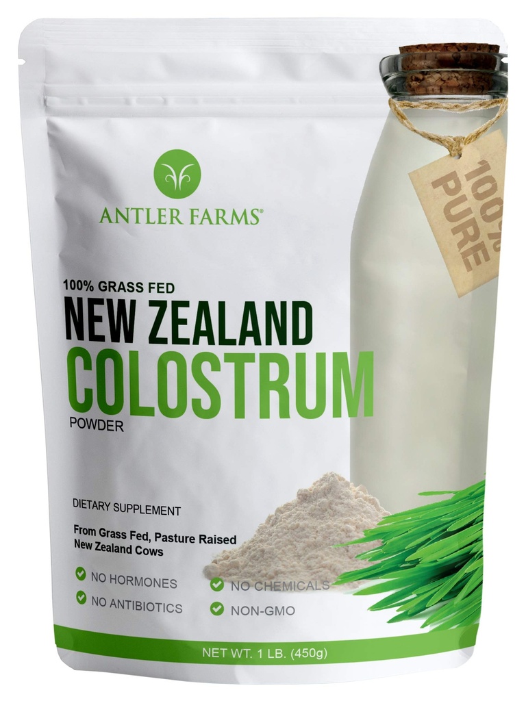 Antler Farms 100% Pure New Zealand Colostrum, 30 Servering, 1 LB - Græs Fed, Pasture Raised, Clean Sourced, Cold Forarbejdede, Ufortyndet, Høj IgG indhold