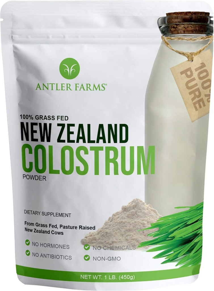 Antler Farms 100% Pure New Zealand Colostrum, 30 Servering, 1 LB - Græs Fed, Pasture Raised, Clean Sourced, Cold Forarbejdede, Ufortyndet, Høj IgG indhold