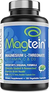 Magtein Magnesium L-Threonate to Improve Cognition, Focus, Memory, Sleep Quality and Brain Health with Small Caps - 120 Vegetable Capsules