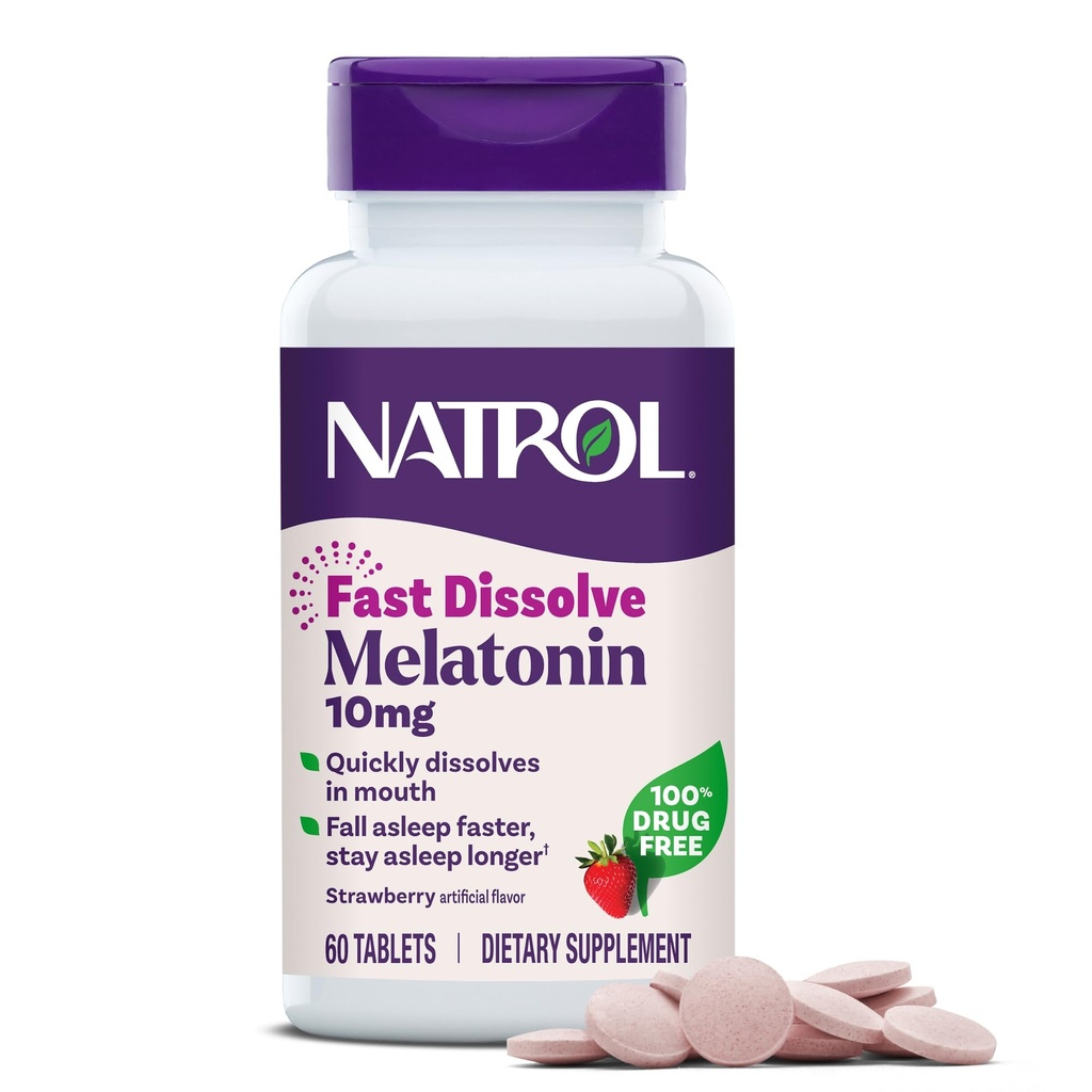 Natrol Melatonin 10mg Fast Opløs tabletter - Strawberry Flavor, 60 Greve, Sleep Support, Hurtig Opløs Melatonin til voksne, 60- Day Supply