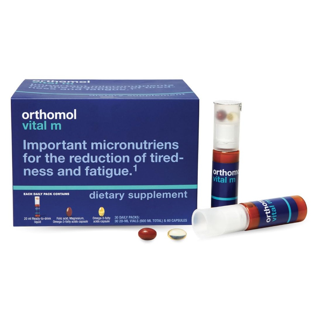 Orthomol Vital M Hætteglas - 30-Day Mænds Vitamin tillæg med A, B, C, D, E, K, Jod & Omega-3 - Understøtter Mand Energi & Vitality