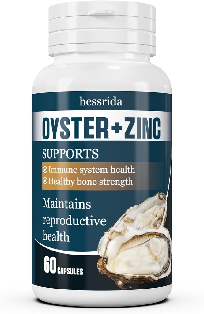 Østers Uddrag Kapsler med Zink Pulver, Oyster Kosttilskud til mænd Kvinder, Natural & Secure Oyster Pills, Hjælp immunsystem, Reproduktive systemer & Knoglestyrke Sundhed, 60 Kapsler