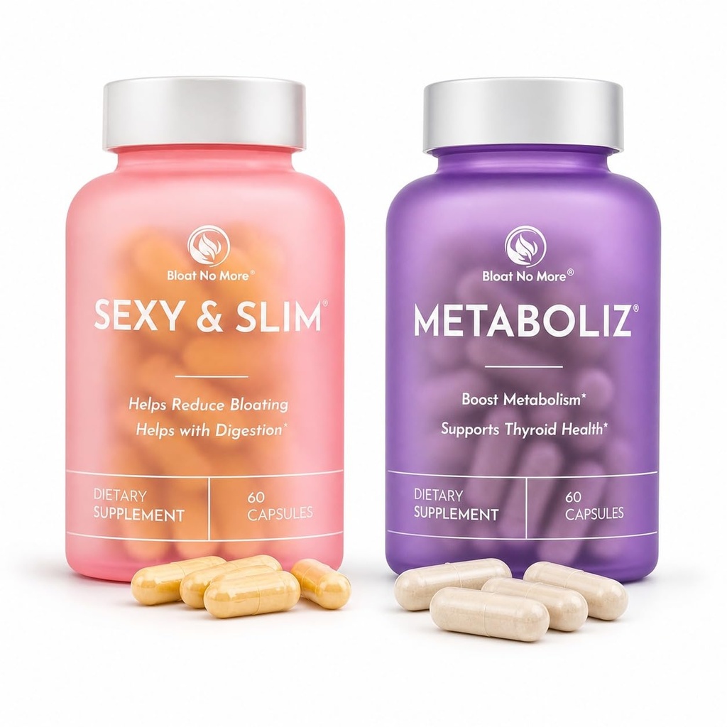 Bloat No More Women's Health Bundle | Digestive Enzymes for Bloating Relief + Metabolism Booster with Thyroid Support | Fenugreek, Dandelion, B12, Iodine & Zinc