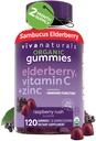 Viva Naturals Organic Sambucus Elderberry Gummies for voksne (120 Greve) - 3in1 Black Elderberry Vitamin C og Zink immunforsvar Gummies, Chewable Elderberry Kosttilskud, Zink Immunity Gummies