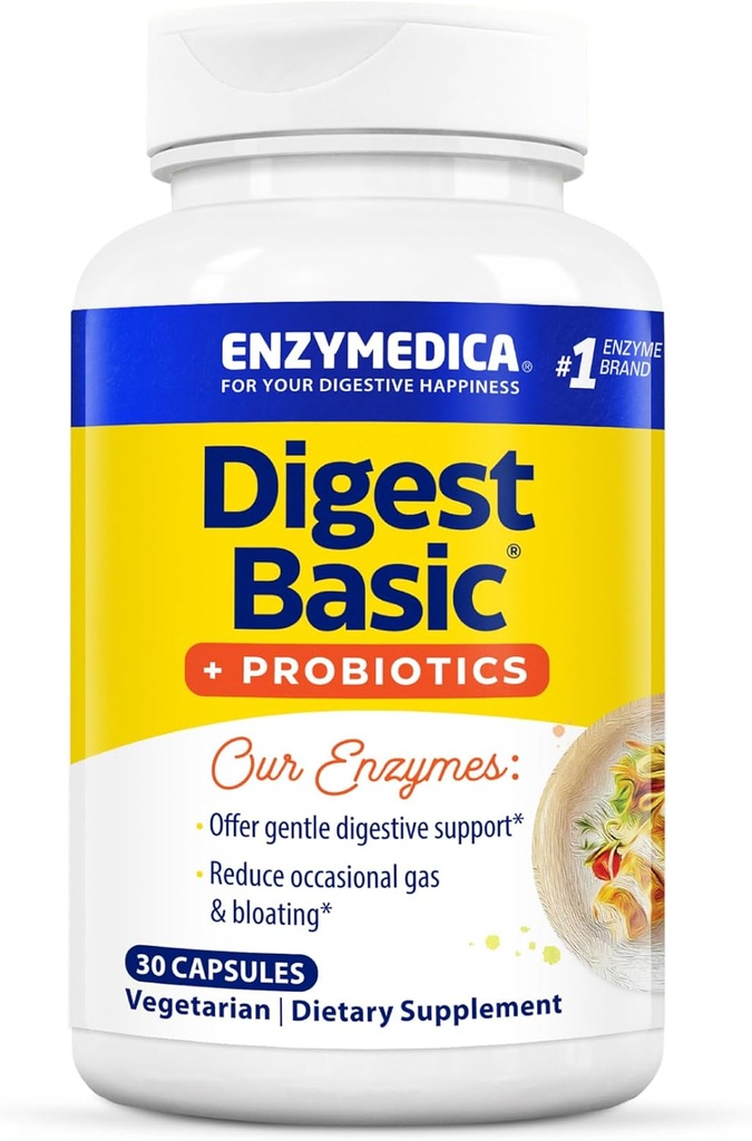 Enzymedica, Digest Basic + Probiotics, Gentle Digestive Enzymes with 400 Million CFU Active Cultures per Capsule, 30 Capsules