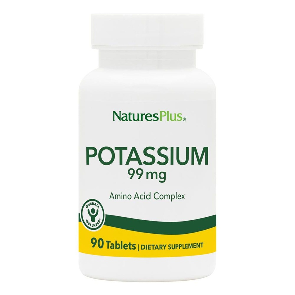 Naturens Plus Kalium 99 mg, 90 tabletter - Understøtter sund elektrolytbalance & Samlet velvære - Gluten Free, Vegetar - 90 Servering