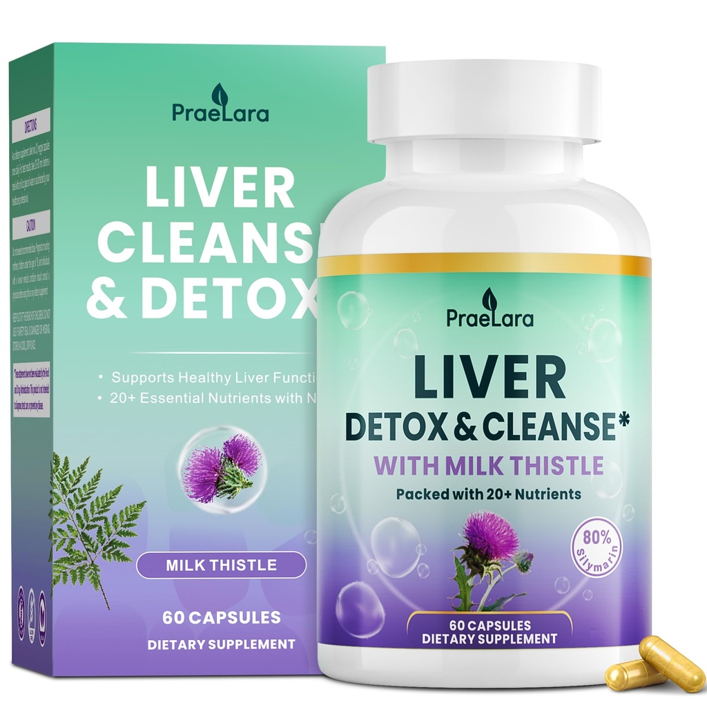 32-in-1 Liver Cleanse Detox & Repair - Herbal Liver Health Support with Milk Thistle, Dandelion Root, Artichoke & Beetroot | 1250mg, Vegan, Non-GMO - 60 Capsules