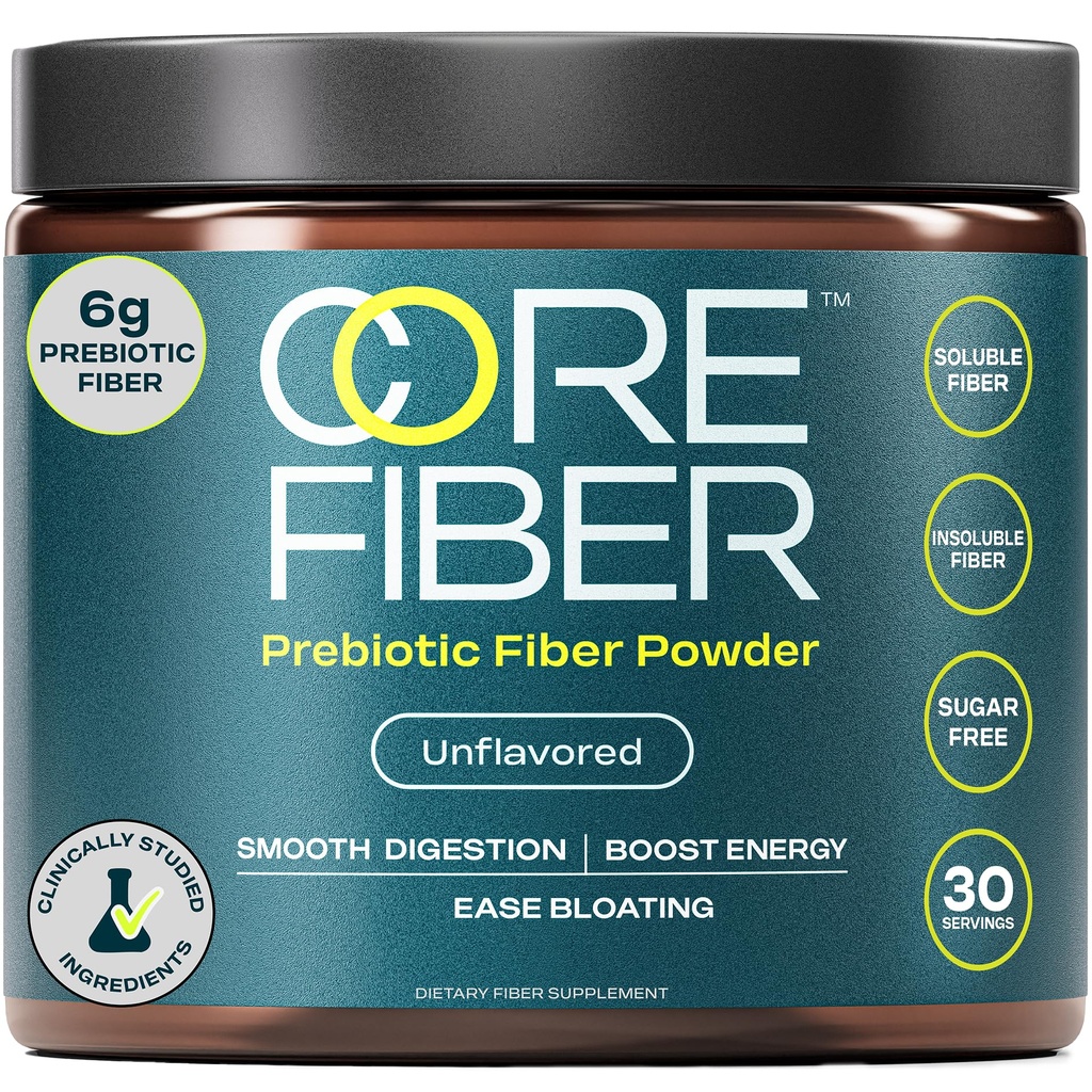 Prebiotic Fiber Supplement for Women & Men – 6g Prebiotic Fiber Powder – Daily Blend for Gut Health, Bloating, Regular Digestion & Energy – Soluble & Insoluble, Sugar Free, Unflavored, 30 Servings