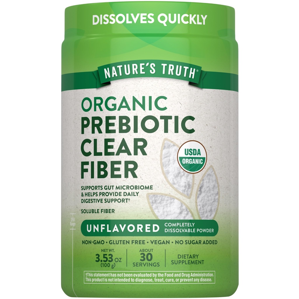 Nature's Truth Prebiotic Fiber Powder Supplement | 3.53 Oz | Unflavored, Sugar Free and Organic | Vegan, Non-GMO & Gluten Free