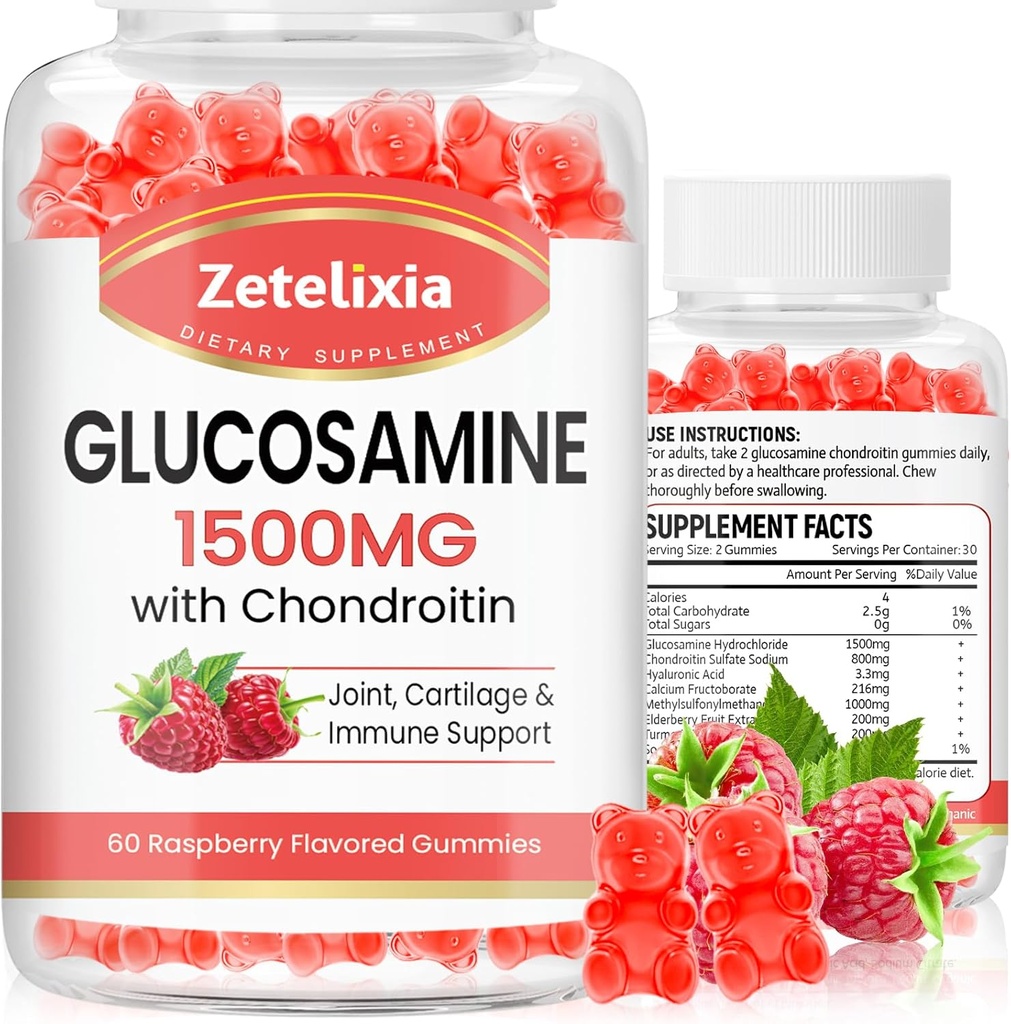 2 Pack Glucosamine Chondroitin Gummies, Glucosamine Chondroitin med MSM, Elderberry, Gurkemeje - Fælles supporttillæg til voksne, mænd og kvinder, 120 Greve