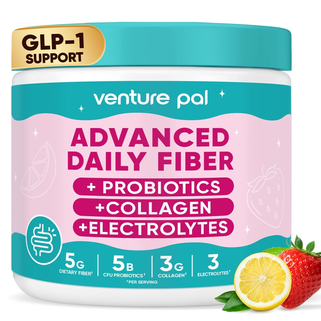6-in-1 Daily Prebiotic Fiber Powder for Gut & Digestive Health, GLP-1 Friendly, Sugar Free Fiber Supplement Powder with Probiotics, Collagen Peptides & Electrolytes - For Women & Men - 7.8 OZ