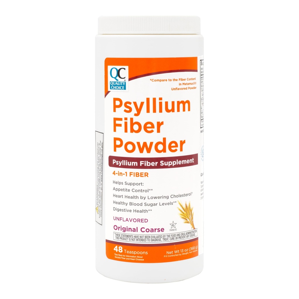 Quality Choice Psyllium Fiber Powder, Original Formula, 48 Doses for Daily Digestive System Support. Promotes Regularity with Gentle Soluble Fiber in Convenient Powder Formula
