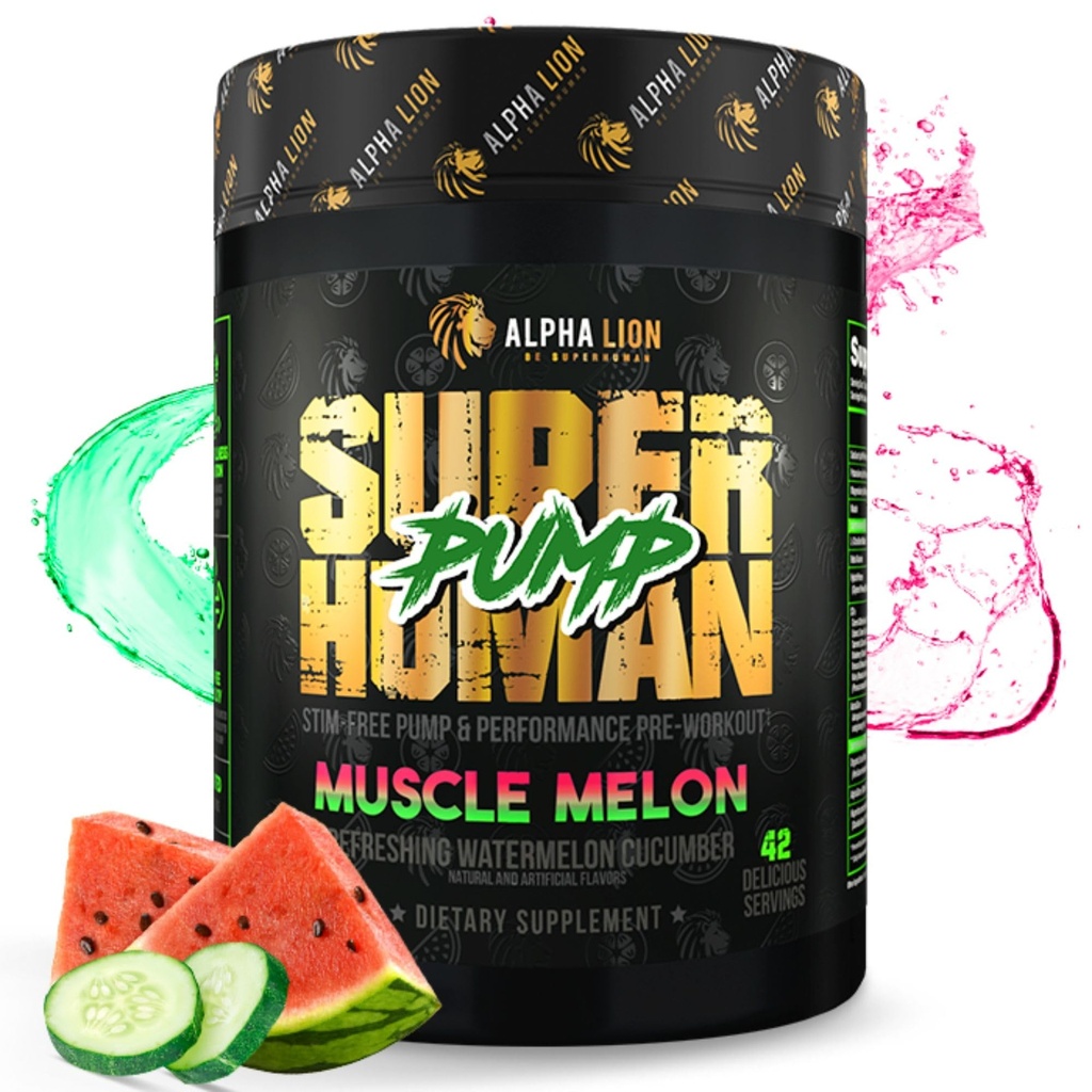 LION Superhuman Pump Pre Workout Powder, Koffein Free & Stim Gratis Preworkout Supplement, Nitrooxid Booster, Muscle Gainer, Energi & Focus (42 Servere, Muscle Melon Flavor)
