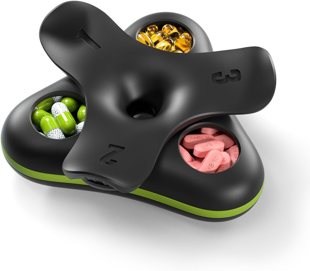 Daily Pill Box Organizer 3 gange om dagen, Rejse lille pille sag, 3 Compact Pill Container, Portable Pill Holder for Vitamin, Medicin, tillæg, Fish Oil, Sort