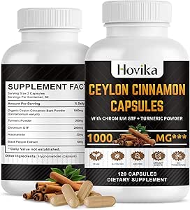 Ceylon kanel kapsler - Lavet med krom GTF, gurkemeje, Niacinamid, sort pepper - Energi, hjerte & stofskifte support - for mænd og kvinder - 120 Veganske kapsler, 2 Måned Supply