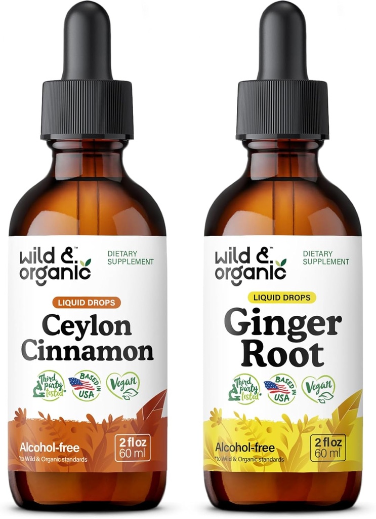 Wild & Organic Ceylon Cinnamon Tinktur 2 fl oz & Ingefær Root Tinktur 2 fl oz