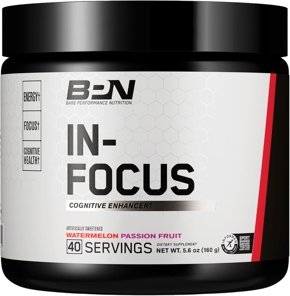 BARE YDEEVNE NETRITION, BPN in- Focus Brain Support, Forbedre Focus & Energy, Alpha GPC, Watermelon Passionfruit, 40 Servere