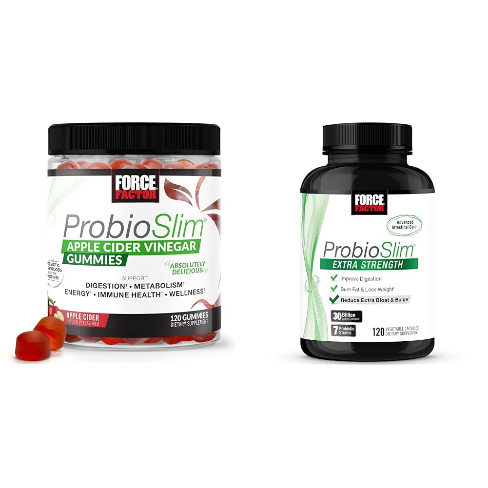 Force Factor ProbioSlim Apple Cider Vinegar Gummies with Organic, LactoSpore Probiotics & ProbioSlim Extra Strength Probiotic Supplement for Women and Men with 30 Billion CFUs