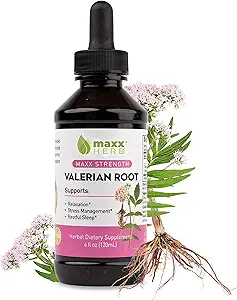 Maxx Herb Valerian Root Extract - Max Strength, Flydende Valerian Root Absorbs bedre end kapsler, for afslapning og rolig søvn, Alkoholfri - 4 Oz Flaske (60 Servere)