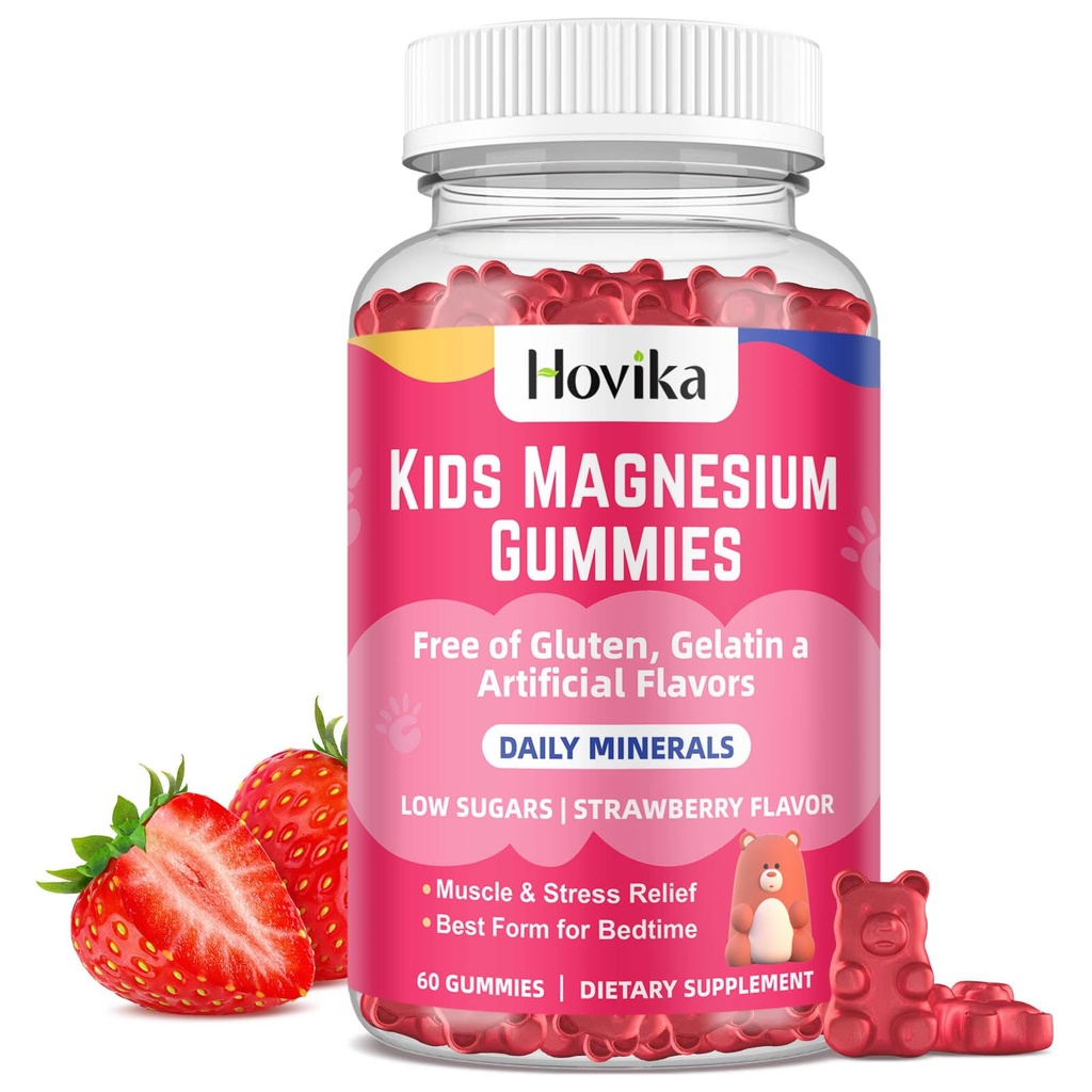 Magnesium Gummier for børn - Magnesium Citrate + Vitamin B6 & D3 - Great Tasting Kids Magnesium Rum Gummier for nerve ben og muskel sundhed for børn Wellness, Vegansk Jordbær Flavor 60 Greve