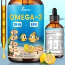 VivoNu Omega 3 for Kids, Children’s DHA Omega 3 6 9 Drops | 600mg Total Omega-3s with EPA & DHA| Brain Development & Mood, Learning - Non-GMO(2Fl Oz)