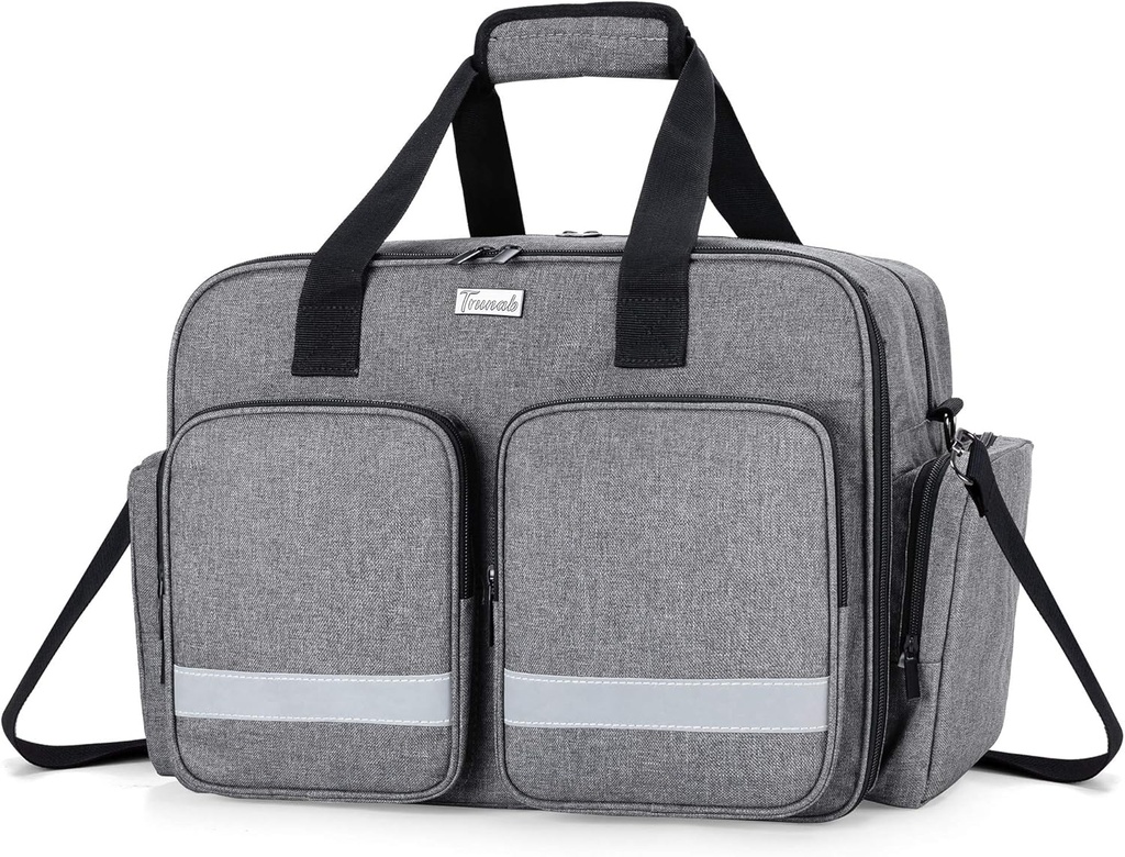 Trunab Medical Bag - Tomme førstehjælpstaske til sygeplejerske, læge, paramedic - Home Care Sygeplejerske Bag med polstret lag til Laptop - Patenteret design - Grå